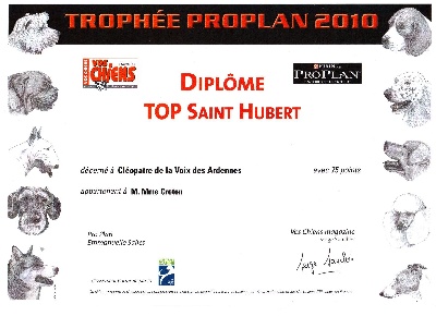 De la voix des ardennes - MEILLEUR CHIEN DE ST HUBERT 2010